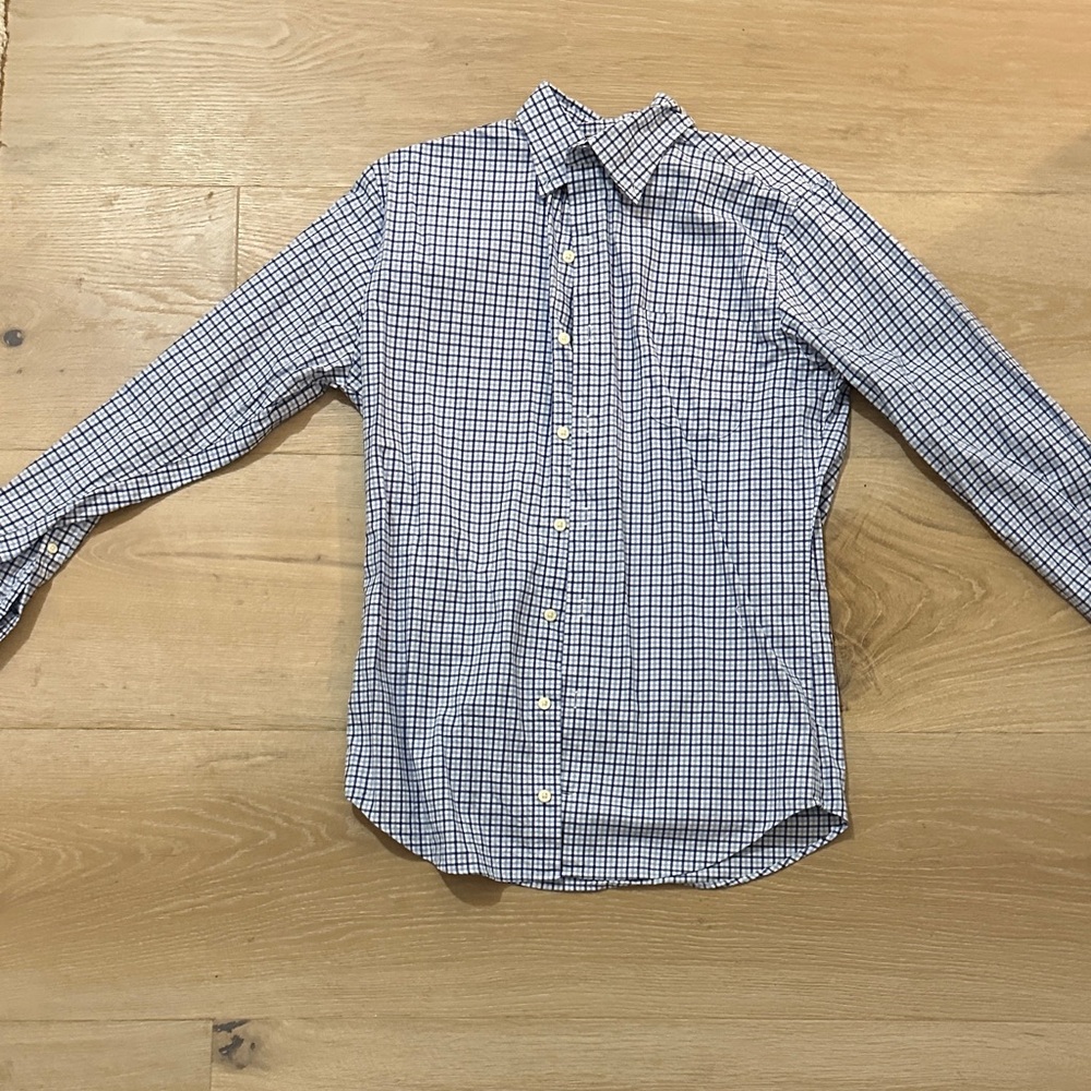 Peter Millar Navy and White Plaid Shirt